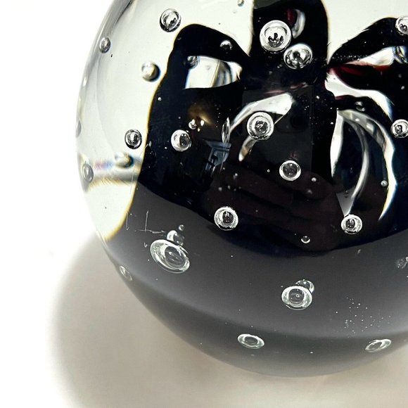 Vintage 1980s Edinburgh Art Glass Paperweight Bullicante Clear & Black Abstract - Picture 8 of 8
